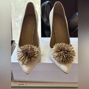 Michael Kors Gold Textured Heels with Floral Accent